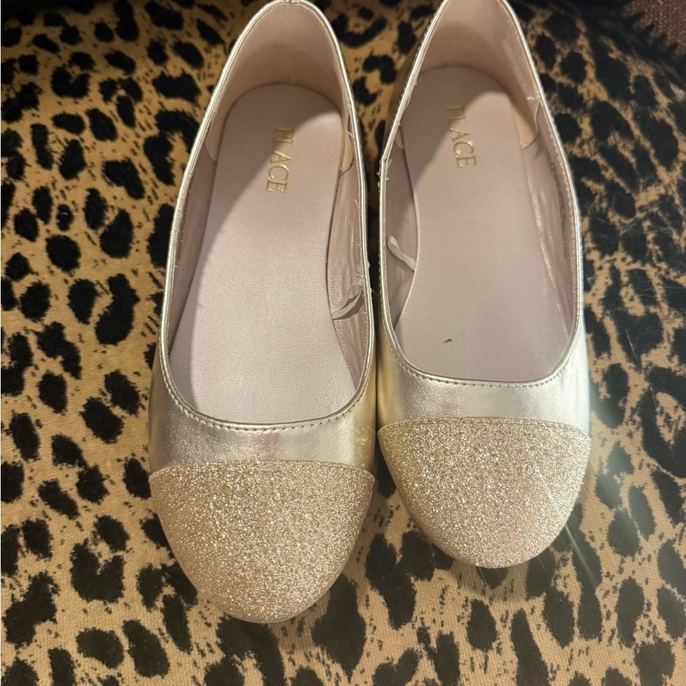 The Children's Place Gold Flats with Glittery Toe Cap